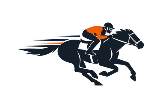 Dynamic racehorse and jockey illustration in motion