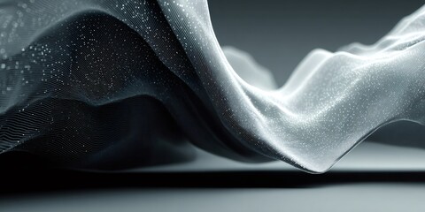 Abstract data wave flowing digital particles surface