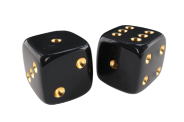 Elegant black dice with gold dots, conveying chance and strategy in a professional setting.