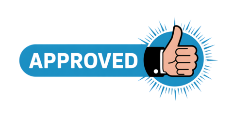 Approved Stamp With Thumbs Up Hand Gesture On White Background 