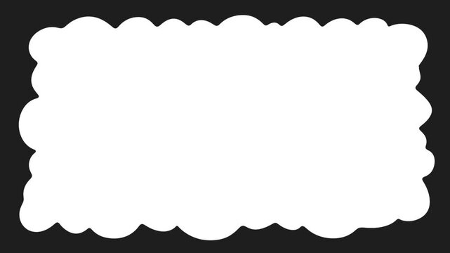 White cartoon bubble frame looped animation with on black background. Hand drawn high-contrast cartoon-style border. For comic book transitions, children's video content, fun social media. Copy apace