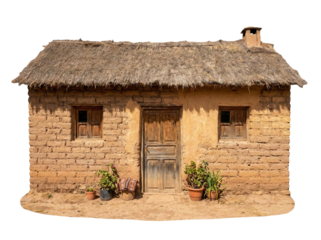 Old rustic adobe mud brick hut