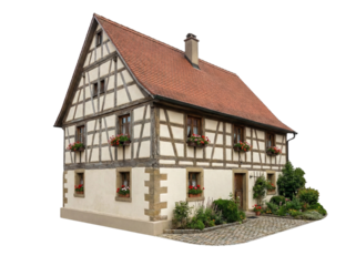 Corner view of traditional German half-timbered house