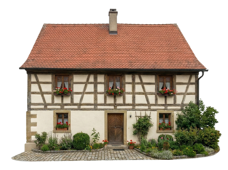 Traditional German half-timbered house with flower boxes