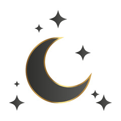 gold crescent moon with stars on white background transparent background © AbstractZone