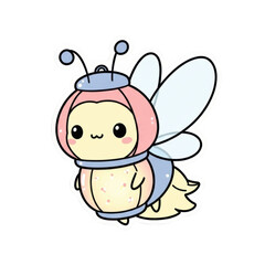 Obraz premium Cute cartoon bee character wearing a pink and blue outfit with light blue wings isolated on a transparent background