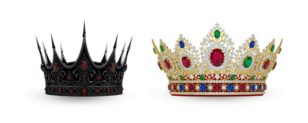 Royal Black and Golden Crowns Isolated on Transparent Background