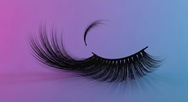 False eyelashes on pink/blue gradient