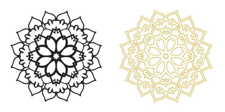 mandala designs in black and gold color  mandala patterns transparent background - Powered by Adobe