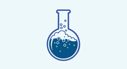 Obraz premium Blue liquid bubbling in a round bottom laboratory flask.
