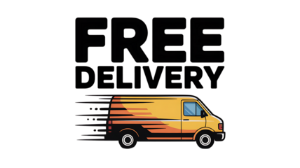 Free Delivery Van with Speed Lines and Bold Text shipping logistics