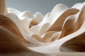Wavy layers of light brown and white wood make abstract landscape. Ideal for backgrounds, textures, and conceptual designs that seek elegance.