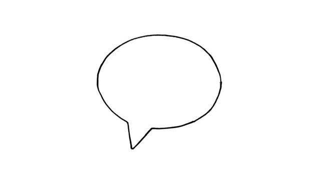 Minimalist hand-drawn black outline oval speech bubble, white background, ideal for comic style dialogue, social media captions, creative video overlays, simple title reveals.
