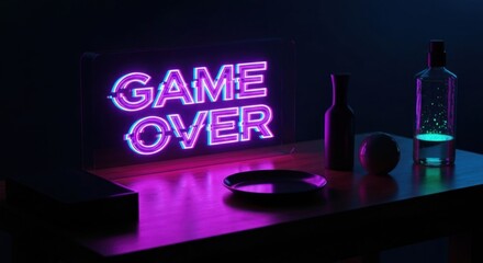 Neon "Game Over" sign on table