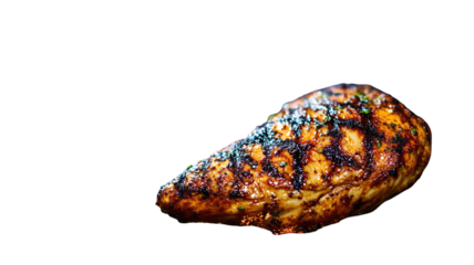 juicy grilled chicken breast with charred spices crispy surface savory protein meal isolated on white background
