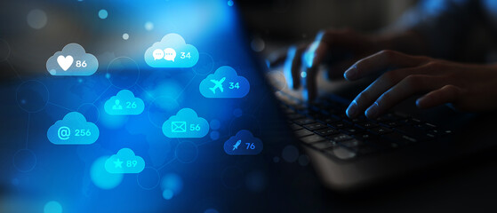 Digital Communication and Cloud Interaction Network Displayed on a Smart Device.