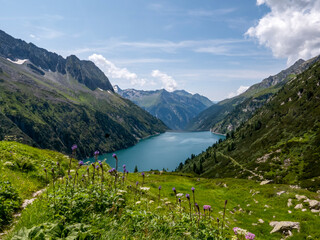 View of the Zillergr&uuml;ndl reservoir in Zillergrund.