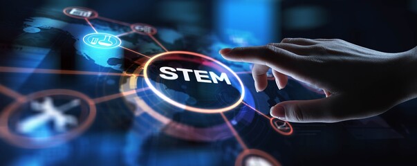 STEM Science, Technology, Engineering, and Mathematics Education, projection on a virtual screen,...
