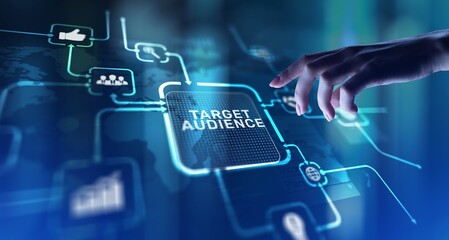 Target Audience Identifying and Engaging Key Consumer Groups, projection on a virtual screen, Business and Technology Concept.
