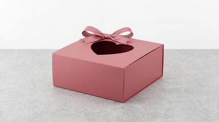A red gift box with a ribbon on top sitting on a grey surface