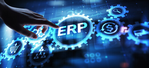 Fototapeta premium ERP - Enterprise resource planning business and modern technology concept on virtual screen.