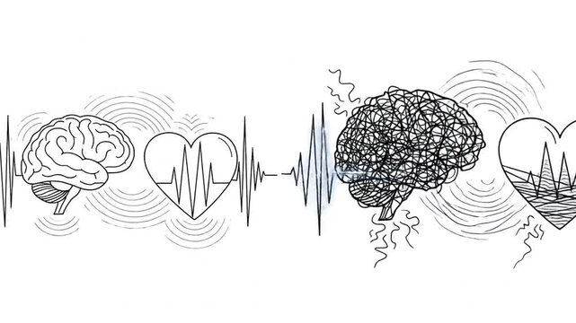 Minimalist Line Art Animation of Mental States Comparison with Copy Space