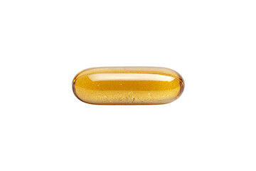 A single yellow colored fish oil soft gel pill capsule isolated on a transparent background
