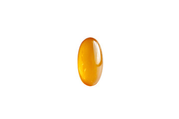 A single yellow colored fish oil soft gel pill displayed prominently isolated on a transparent background 1
