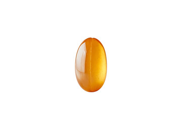 A single yellow colored fish oil soft gel pill displayed prominently isolated on a transparent background