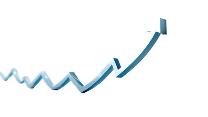 A 3d business financial graph with a blue arrow showing growth and market progress toward success as a data chart illustration for stock investment profit