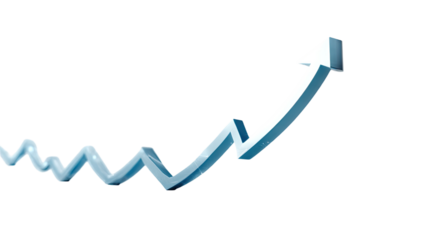 A 3d business financial graph with a blue arrow showing growth and market progress toward success as a data chart illustration for stock investment profit