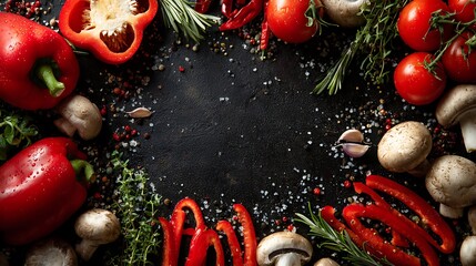 Fresh colorful vegetables and herbs creating a vibrant culinary frame