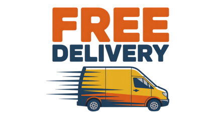 Yellow Delivery Van with Speed Lines and Text Free Delivery truck vehicle