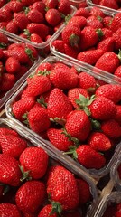 Fresh ripe red strawberries packed in clear plastic containers