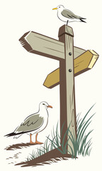 Seagulls at the Crossroads A Coastal Scene.