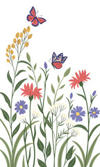 Vibrant Wildflower Meadow with Butterflies Illustration.
