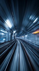 High speed view inside a modern metro subway tunnel