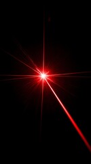 Intense bright red laser light beam radiating through darkness