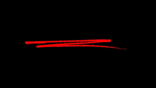 Hand-drawn red scribble underline animation on black background, minimalist brush stroke motion graphic for emphasizing text and creative title reveals in vlogs.
