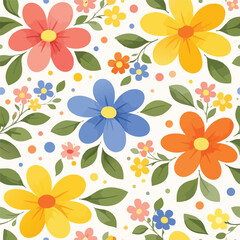 ModernVibrantColorfulWildflowerGardenSeamlessPattern