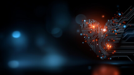 Digital heart abstract technology background, circuit board glowing heart shape, technological love symbolism, electronic affection visualization, digital emotion representation, with copy space