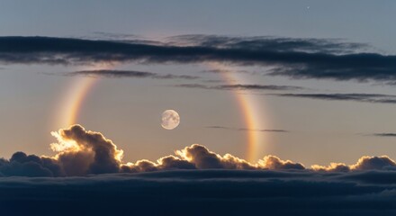 Night sky scene featuring a moon and a bright, circular halo