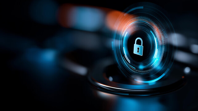 Cybersecurity concept internet security screen with padlock, digital protection visualization, network safety interface, online security symbolism, encrypted connection display, with copy space - Powered by Adobe