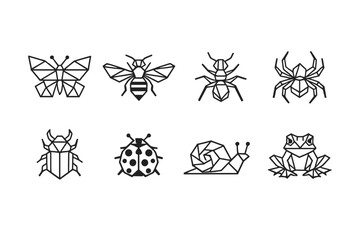 Insect and nature icons set. Featuring butterfly, bee, ant, spider, beetle, ladybug, snail, frog.