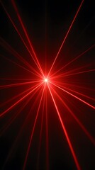 Powerful red laser light rays radiating brightly from a central source