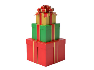 Stack of colorful gift boxes with bow isolated on transparent background, isolated on white background