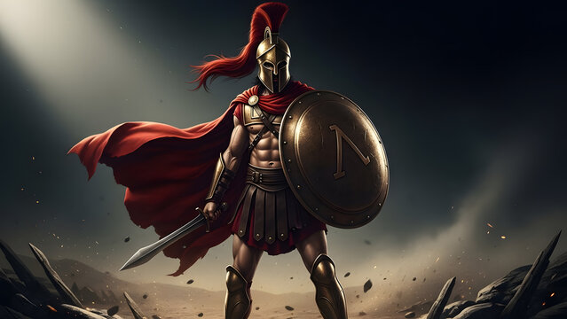 Epic illustration of a Spartan warrior inspired by the movie 300 showing strength and bravery