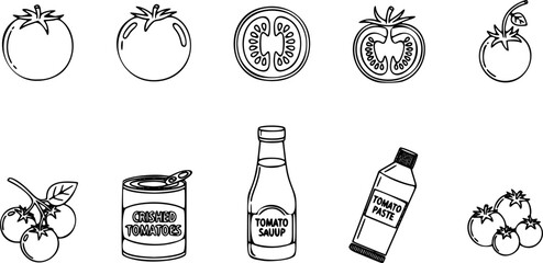 Tomato vegetable icon collection - vector outline and silhouette