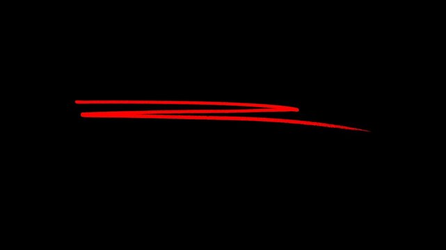 Hand-drawn red scribble underline animation on black background, minimalist marker stroke motion graphic for highlighting text and creative title emphasis.
