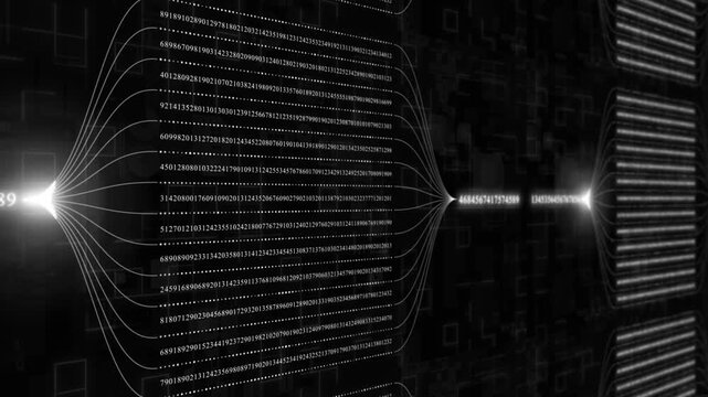 white color glowing big data transfer binary code hi tech design black technology background